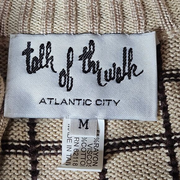Talk of the Walk Atlantic City 80s Quarter Zip Camel Brown Plaid Knit Sweater - Picture 6 of 12